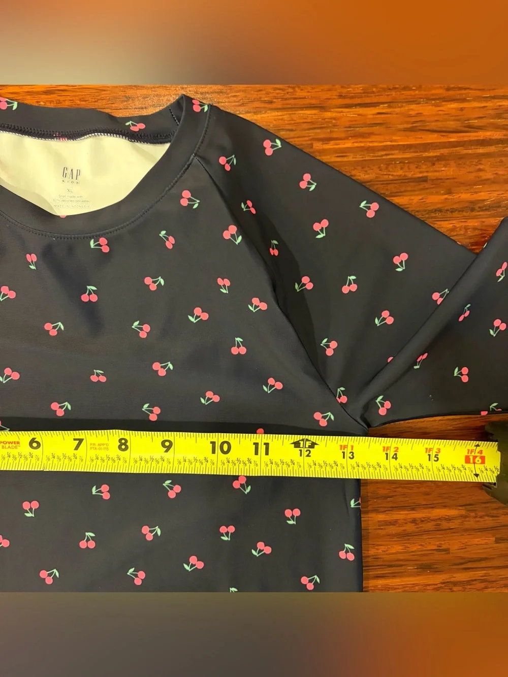 GAP Kids XL (12) Navy Cherry Print Long Sleeve Rash Guard EUC